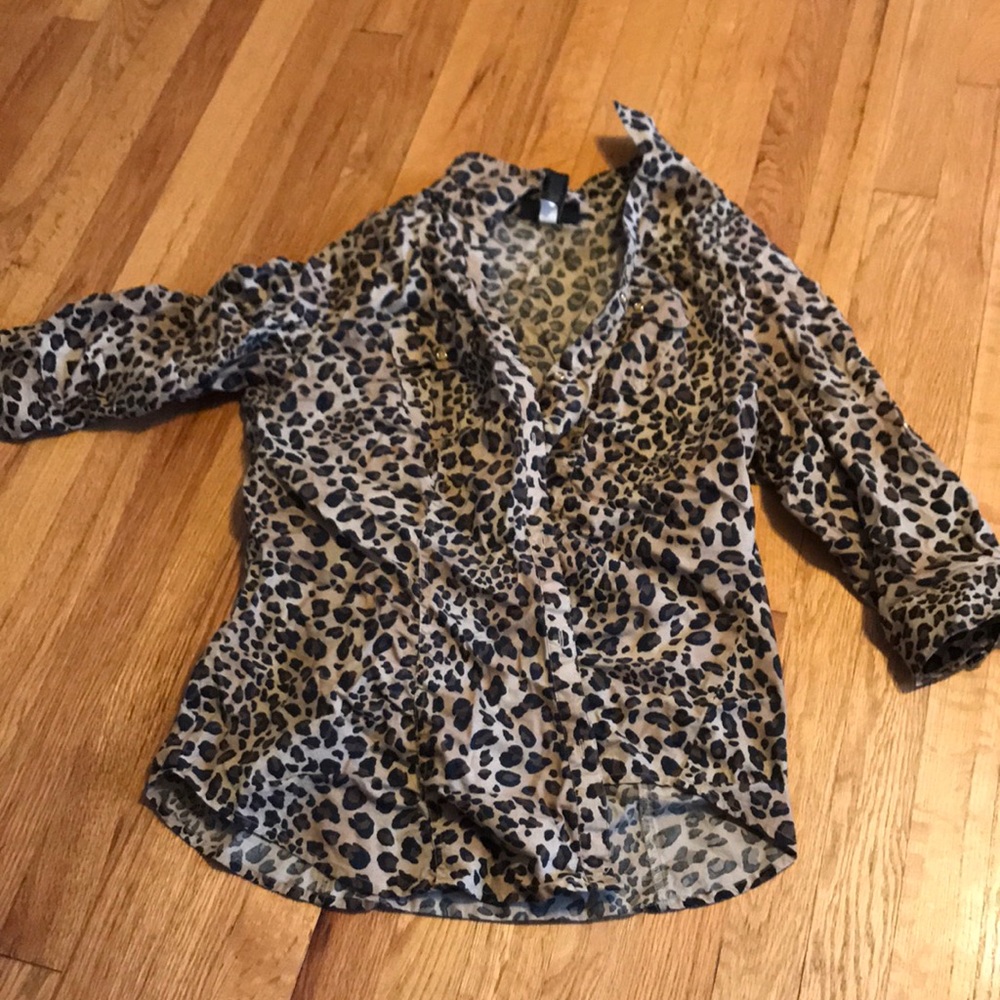 Lane Bryant Leopard Print Button-Down Blouse in Tan and Black